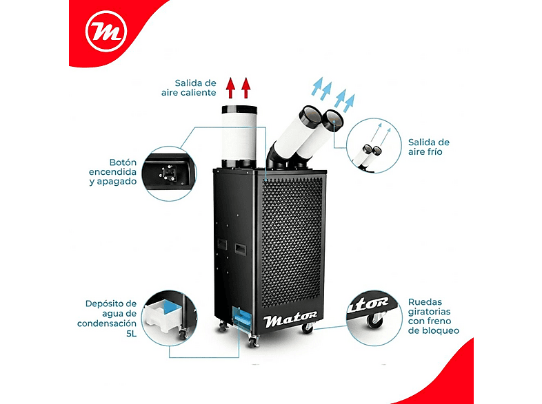 Aire acondicionado portátil - Mator SPOT COOLER BGK-3510-3.510 W, 12000 fg/h, 2 velocidades, 120 m³, Negro
