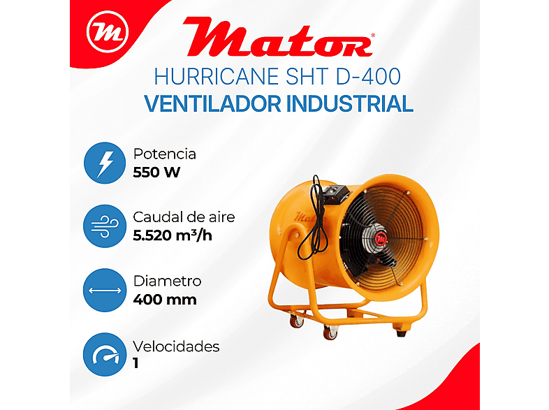 Ventilador de suelo - Mator HURRICANE SHT D-400 – 400 mm – 550W, 1 velocidades, Amarillo