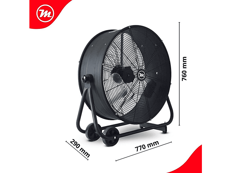 Ventilador de suelo - Mator DRUM FAN CTF 24 – 600 mm – 195W, 3 velocidades velocidades, Negro