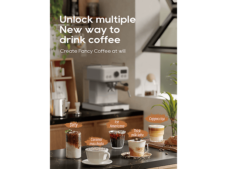 Cafetera Express - Hibrew H10 PLUS, 20 bar, 1230 W, Blanco