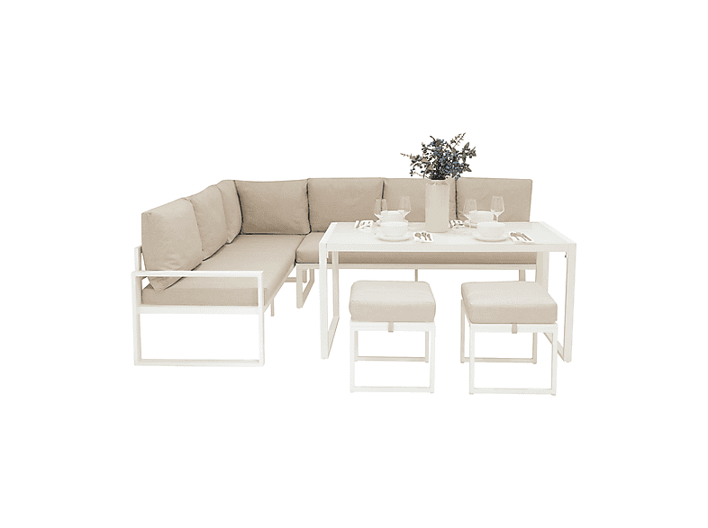 Conjunto de jardín - Monster Esquinero para Exteriores de aluminio 7 plazas - Blanco, 241 cm x 173,5 cm x 66 cm, Blanca