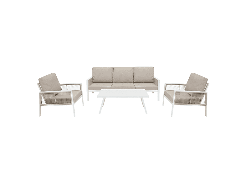 Conjunto de jardín - Monster De aluminio 5 plazas Blanco + Caja en ratán Negro, 201 cm x 82 cm x 75 cm, Blanca