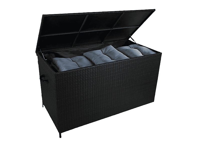 Conjunto de jardín - Monster Aluminio 5 plazas Efecto Madera + Caja en ratán Negro, 201 cm x 82 cm x 75 cm, Marrón