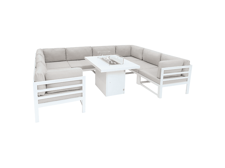 Conjunto de jardín - Monster Con Mesa con Fogata a Gas - Blanco, 300 cm x 225 cm x 63 cm, Blanca