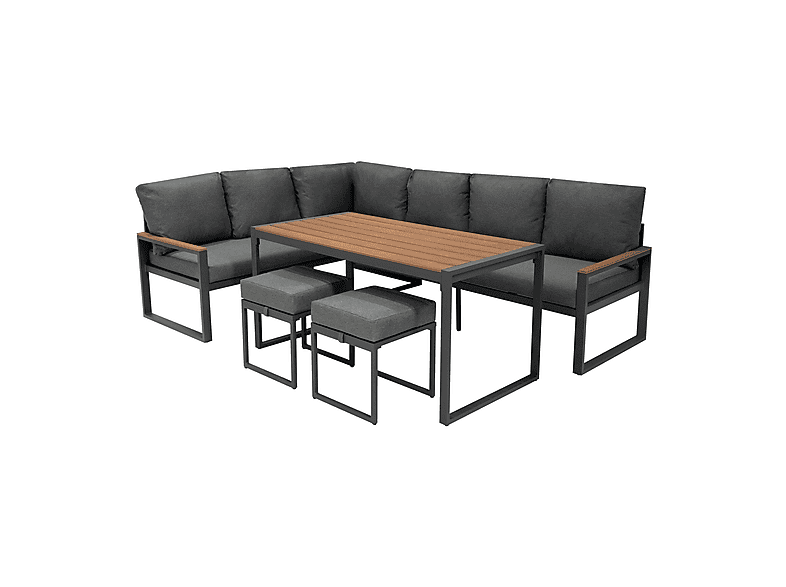 Conjunto de jardín - Monster 7 plazas - Efecto madera, 241 cm x 173,5 cm x 69 cm, Gris