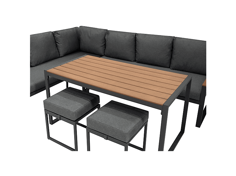 Conjunto de jardín - Monster 7 plazas - Efecto madera, 241 cm x 173,5 cm x 69 cm, Gris