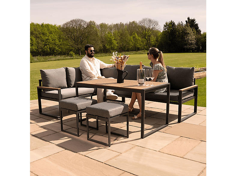 Conjunto de jardín - Monster 7 plazas - Efecto madera, 241 cm x 173,5 cm x 69 cm, Gris