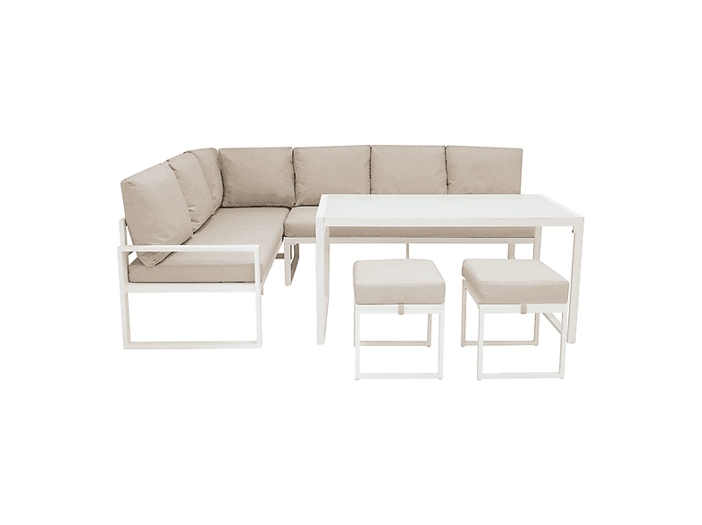 Conjunto de jardín - Monster Esquinero de aluminio Blanco + Caja en ratán negro, 241 cm x 173,5 cm x 66 cm, Blanca