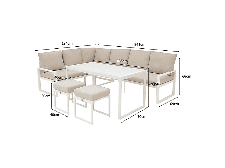 Conjunto de jardín - Monster Esquinero de aluminio Blanco + Caja en ratán negro, 241 cm x 173,5 cm x 66 cm, Blanca