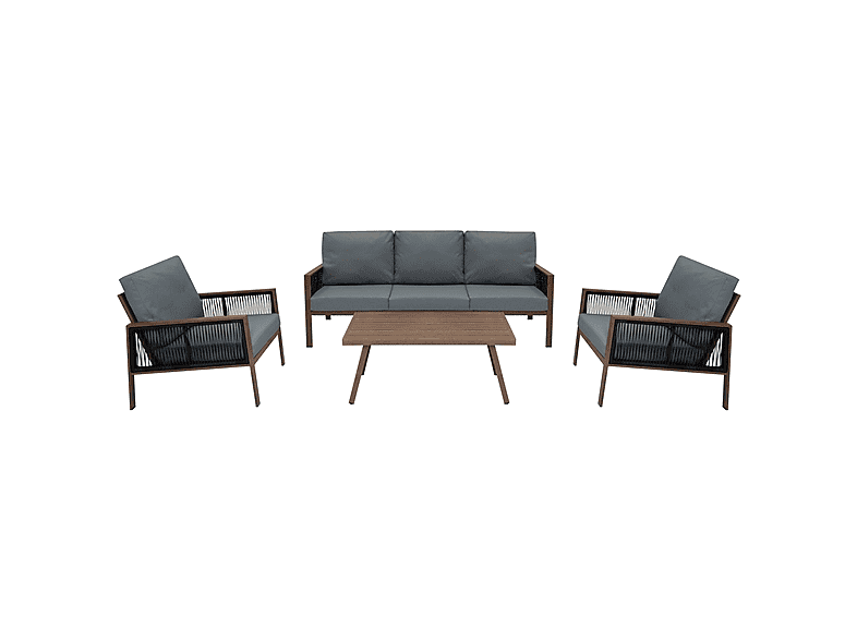 Conjunto de jardín - Monster De aluminio 5 plazas (4 piezas) - Efecto madera, 201 cm x 82 cm x 75 cm, Gris