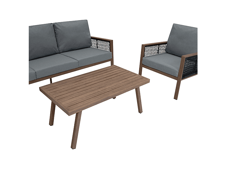 Conjunto de jardín - Monster De aluminio 5 plazas (4 piezas) - Efecto madera, 201 cm x 82 cm x 75 cm, Gris