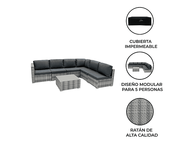 Conjunto de jardín - Monster 7 Piezas, 260 cm x 190 cm x 63 cm, Gris