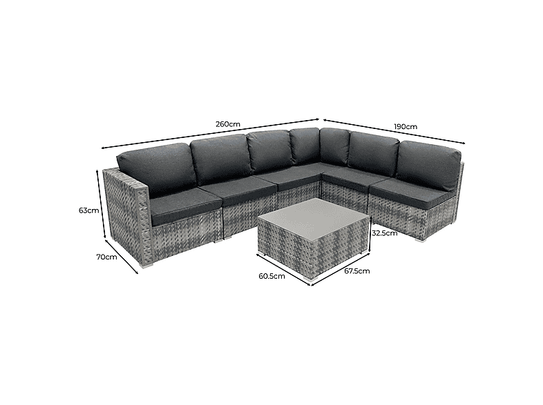 Conjunto de jardín - Monster 7 Piezas, 260 cm x 190 cm x 63 cm, Gris