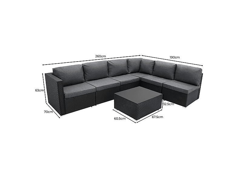 Conjunto de jardín - Monster 7 Piezas, 260 cm x 190 cm x 63 cm, Negro