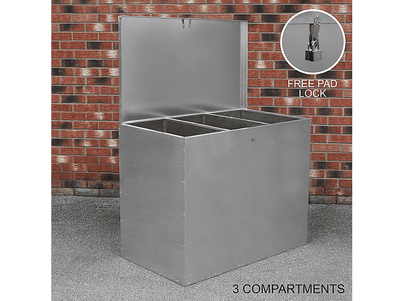 Baúl de exterior - Monster 64L Exterior 3 Compartimentos, 112 cm x 67 cm x 88 cm, Plata