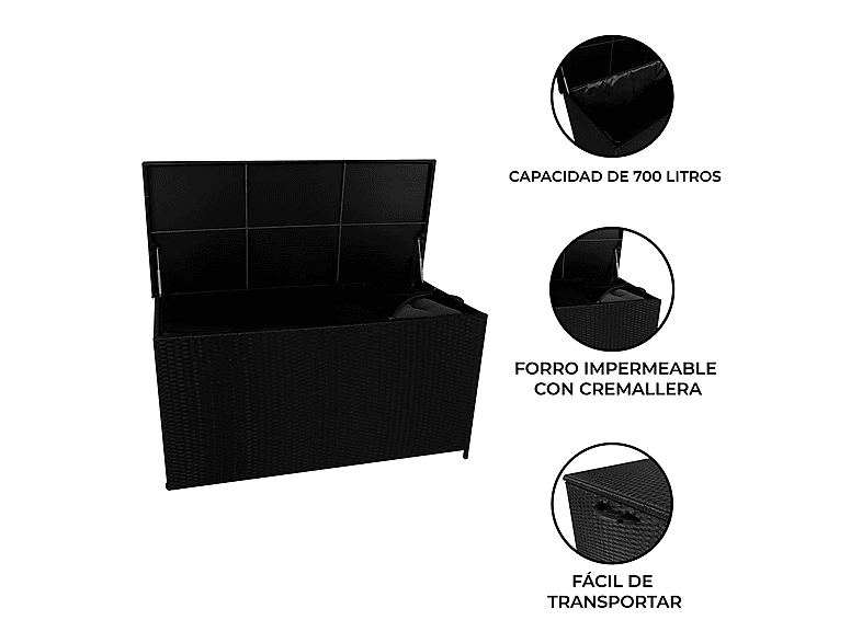 Baúl de exterior - Monster 700L, 155 cm x 69 cm x 80,5 cm, Negro