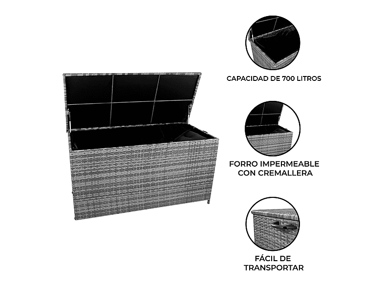 Baúl de exterior - Monster 700L, 155 cm x 69 cm x 80,5 cm, Gris