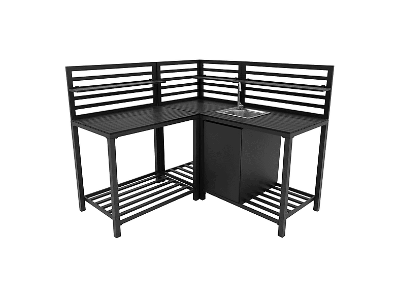 Mueble de cocina - Monster Exterior Modular de Aluminio con fregadero - Set de 3 piezas, 240 cm x 61,5 cm x 128 cm, Gris