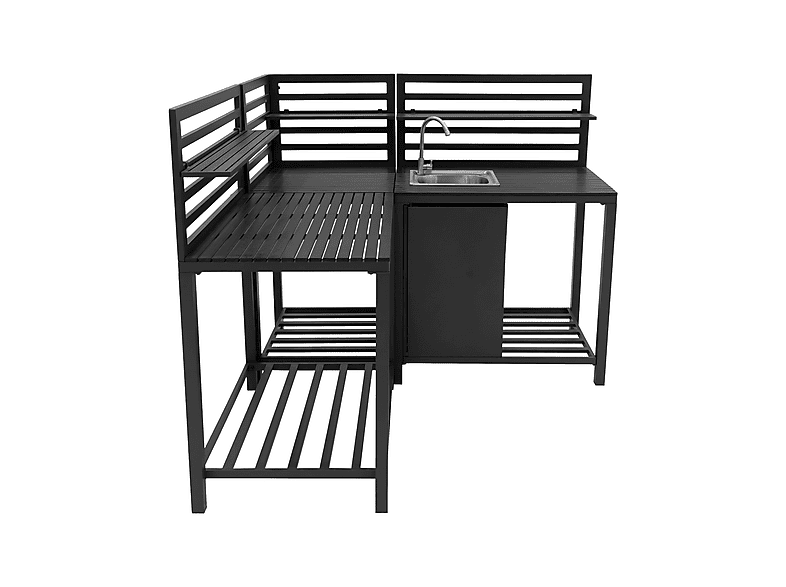 Mueble de cocina - Monster Exterior Modular de Aluminio con fregadero - Set de 3 piezas, 240 cm x 61,5 cm x 128 cm, Gris
