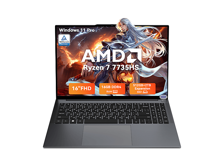 Portátil - Blackview GamiBook 6 7735HS, 16 " Full-HD, AMD Ryzen™ 7 7735HS, 16 GB RAM, 512 GB SSD, Radeon™ 680M, Windows 11 Pro, idioma del teclado: ES