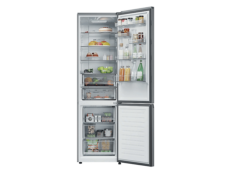 Frigorífico combi - Haier HDPR1620ANPK, No Frost, No Frost - Air Surround, Altura 205 cm, Capacidad 409 l, Acero inoxidable
