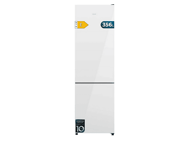 Frigorífico combi - Cecotec Bolero CoolMarket Combi 356i White Glass E, Altura 200 cm, Capacidad 356 l, Blanco