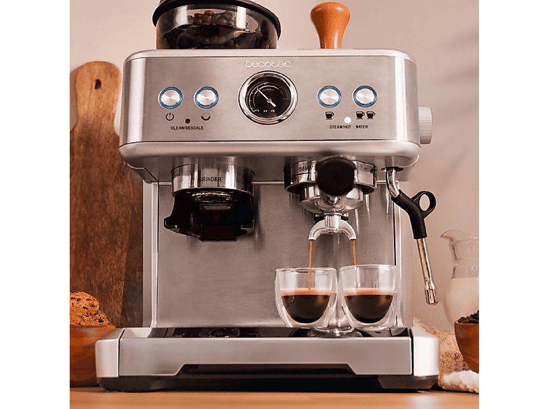 Cafetera express - Cecotec Power Espresso 20 Barista Maestro, 2250 W, 2 tazas, Plateado