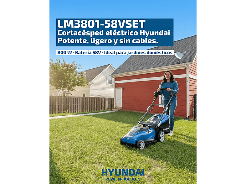 Cortacésped - Hyundai Power Products Pack cortacésped y cortabordes a batería LM3801-58VPROMO, Azul