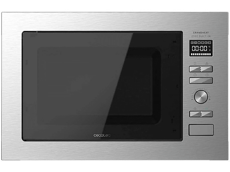 Microondas integrable - Cecotec GrandHeat 2590 Built-In Steel Black, 1409 W, 3 potencia, 25 l, Metalizado