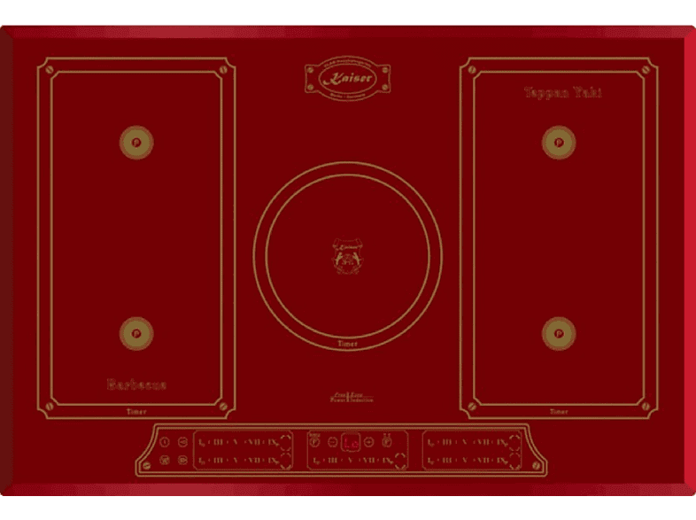 Placa de inducción - Kaiser 95081437, 5 zonas, 770 mm, Rojo