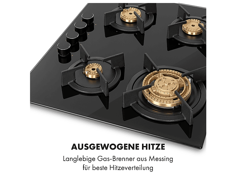Placa de gas - Klarstein Goldflame 4, 4 zonas, 60 cm, Negro