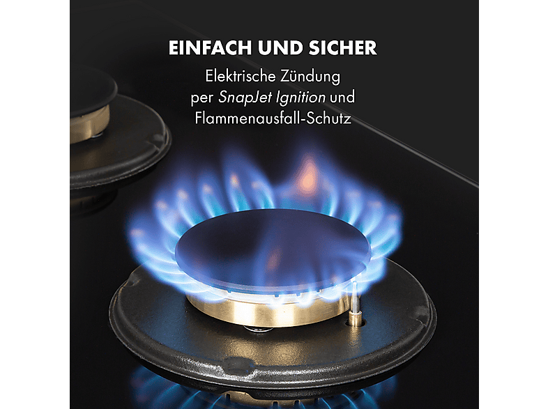 Placa de gas - Klarstein Goldflame 4, 4 zonas, 60 cm, Negro