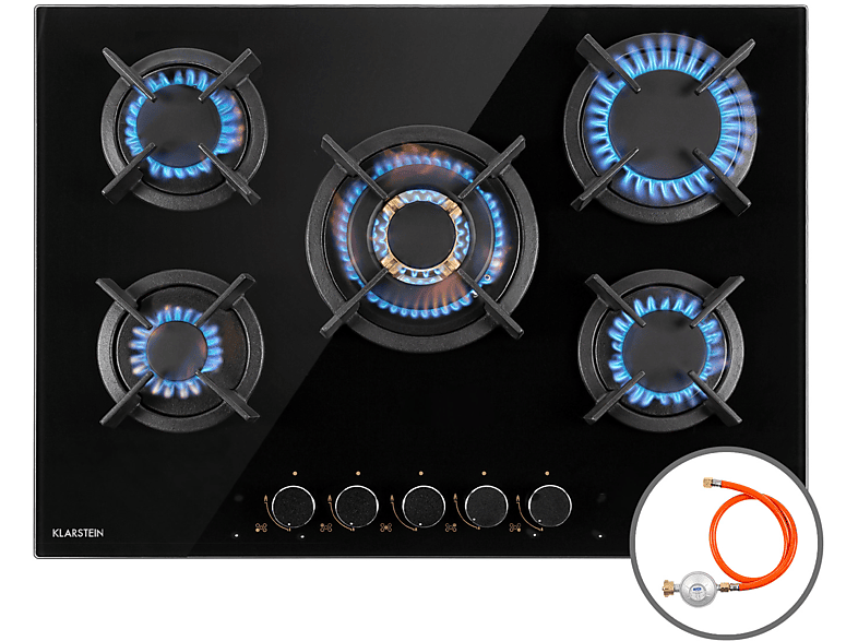 Placa de gas - Klarstein Goldflame 5, 5 zonas, 70 cm, Negro