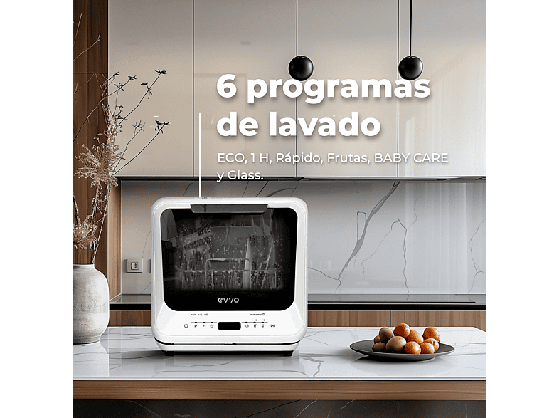 Lavavajillas compacto - Evvo MINI D TRIP, 3 programas, 42,0 cm, Blanco