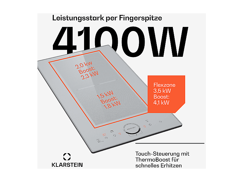 Placa de inducción - Klarstein Delicatessa Slim Domino, 2 zonas, 29 cm, Vidrio Blanco