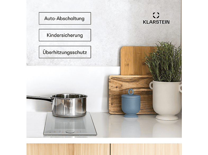 Placa de inducción - Klarstein Delicatessa Slim Domino, 2 zonas, 29 cm, Vidrio Blanco