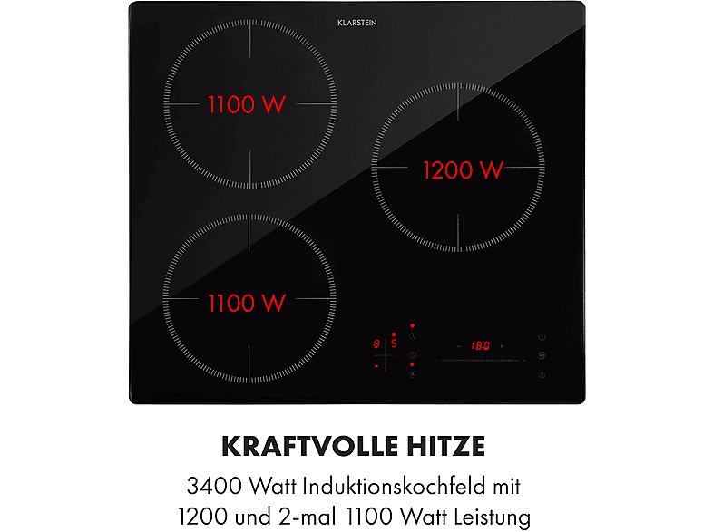 Placa de inducción - Klarstein TrinityCook, 3 zonas, 59,5 cm, Negro