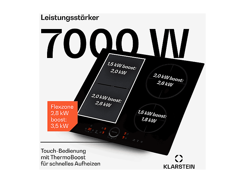 Placa de inducción - Klarstein Delicatessa 60 Hybrid, 4 zonas, 59 cm, Negro