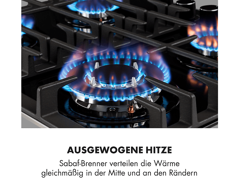 Placa de gas - Klarstein Ignito 4, 4 zonas, Gas natural y GLP, 60 cm, Negro