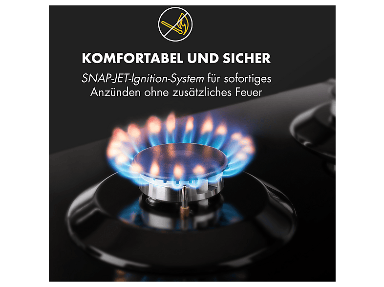 Placa de gas - Klarstein Ignito 4, 4 zonas, Gas natural y GLP, 60 cm, Negro