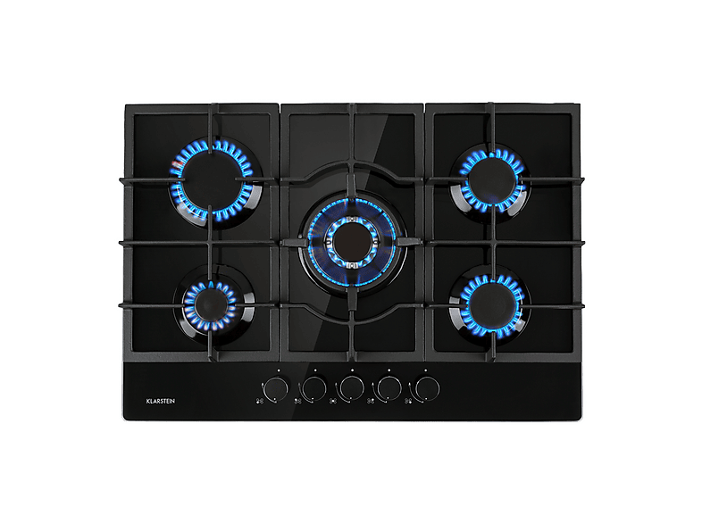 Placa de gas - Klarstein Ignito 5, 5 zonas, 75 cm, Negro
