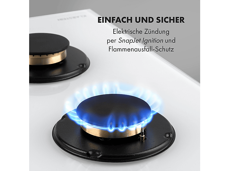 Placa de gas - Klarstein Goldflame 4, 4 zonas, 60 cm, Blanco