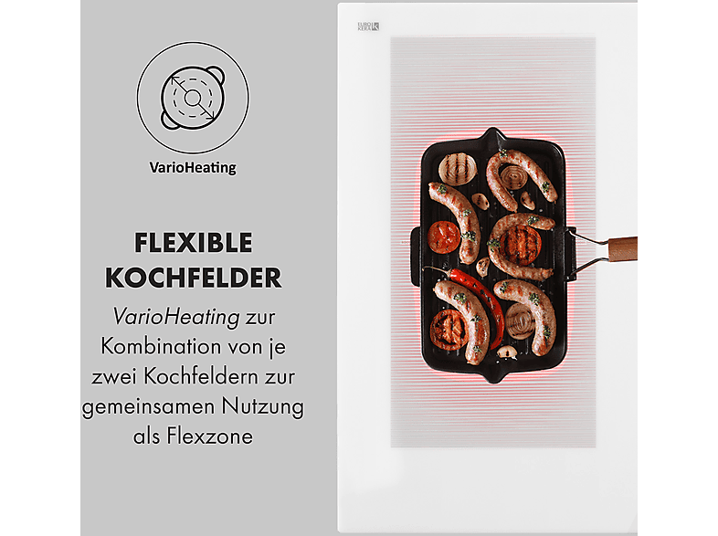 Placa de inducción - Klarstein Delicatessa 90 Flex, 5 zonas, 90 cm, Vidrio Blanco