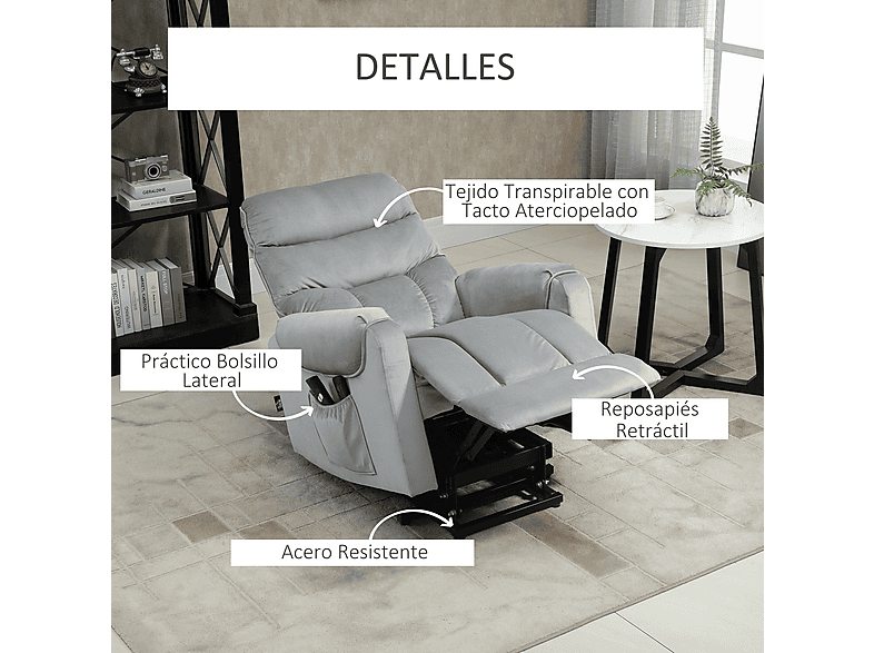 Sillón de Masaje - Homcom Reclinación Eléctrica hasta 135°, Control Remoto , hasta 150 kg, Gris