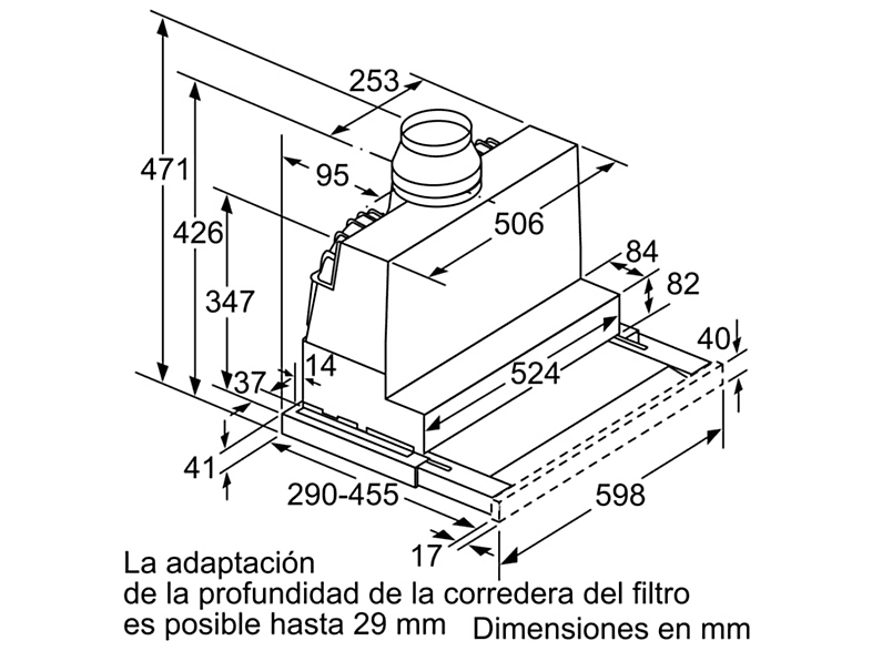 Campana telescópica - Bosch DFS067A51, 4 velocidades, 727,7 m³/h, 598 mm, Grey
