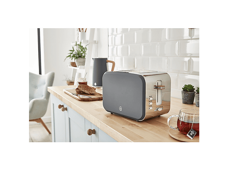 Set Desayuno - Swan STRP1060GRYNEU, Nordic Set Desayuno, Hervidor Agua 1,7L, Tostadora 2 rebanadas, Microondas 20L Digi, 2200 W, 2 ranuras, Gris
