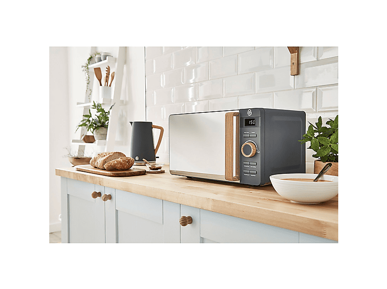 Set Desayuno - Swan STRP1060GRYNEU, Nordic Set Desayuno, Hervidor Agua 1,7L, Tostadora 2 rebanadas, Microondas 20L Digi, 2200 W, 2 ranuras, Gris