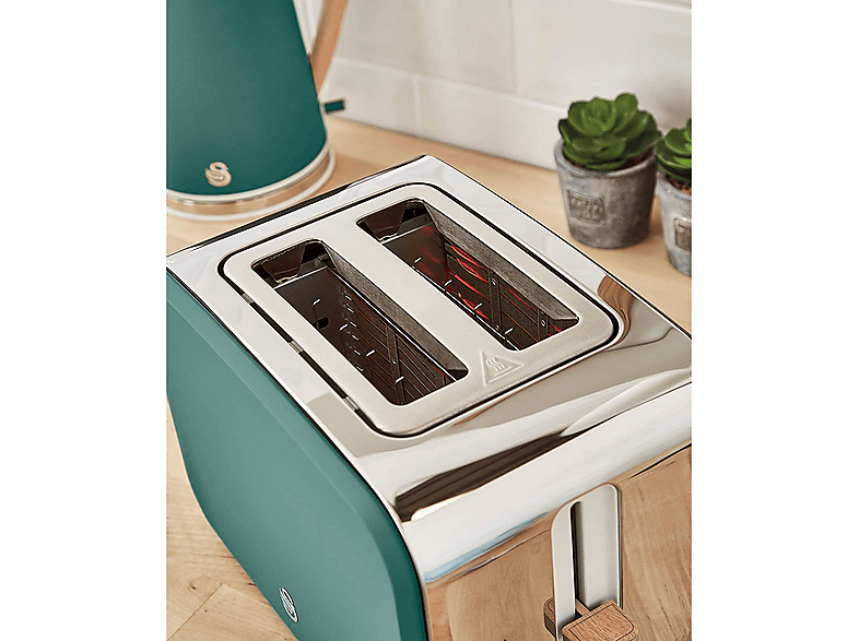 Set Desayuno - Swan STRP1060GRENEU, Nordic Set Desayuno, Hervidor Agua 1,7L, Tostadora 2 rebanadas, Microondas 20L Digi, 2200 W, 2 ranuras, Verde