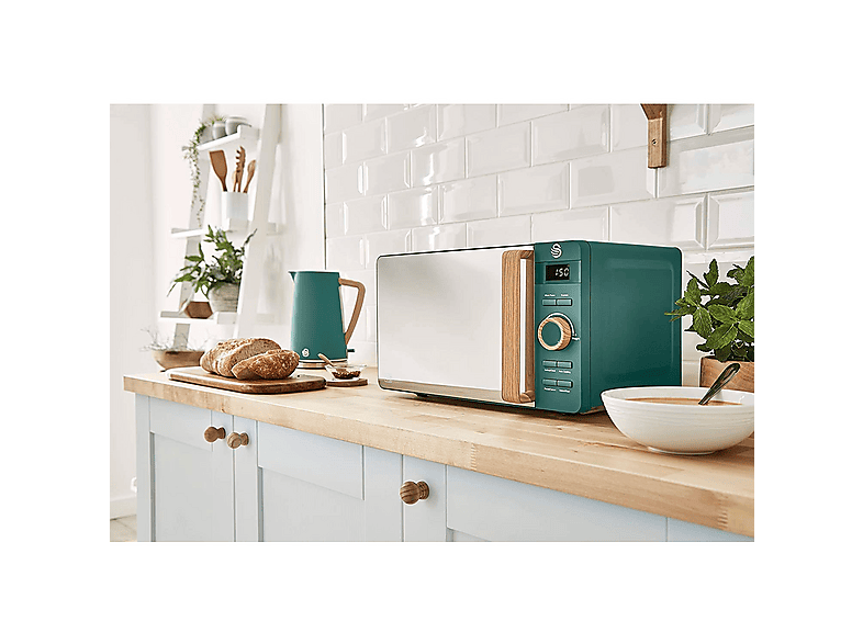 Set Desayuno - Swan STRP1060GRENEU, Nordic Set Desayuno, Hervidor Agua 1,7L, Tostadora 2 rebanadas, Microondas 20L Digi, 2200 W, 2 ranuras, Verde