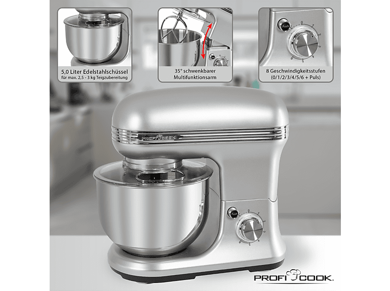 Robot de cocina - Proficook 501222, 1200 W, 5 l, Inox